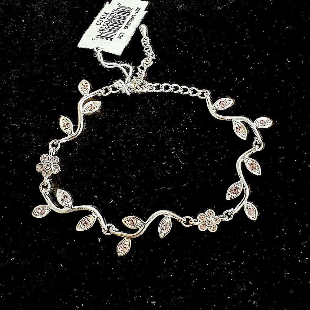 Silver Floral Pink Cubic Zirconia Bracelet - Picture 1 of 4